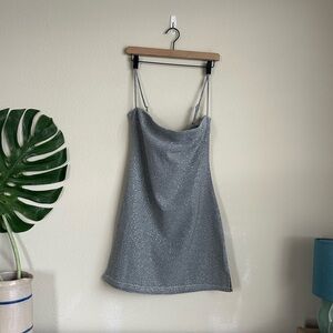 NWT UNIF O-Ren Silver Rhinestone Square Neck Mini Dress